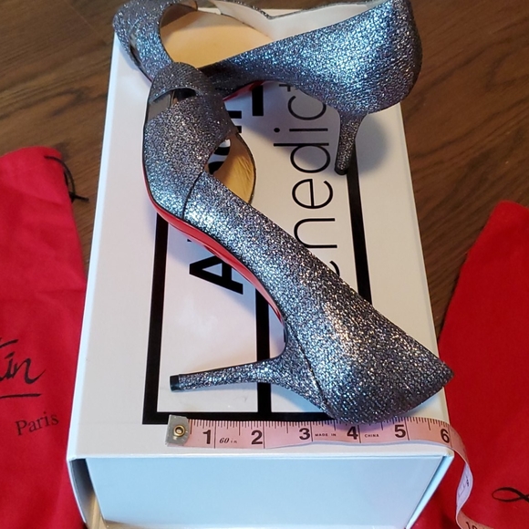 Christian Louboutin Glitter Criss-Cross Peep Toe Stiletto Shoes - Picture 7 of 8